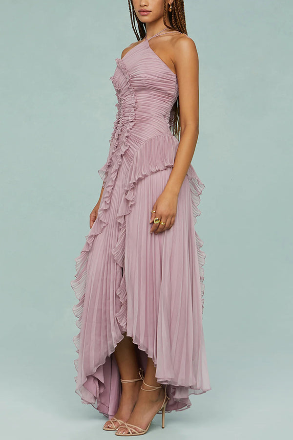 Vestido largo estilo nenúfar con pliegues y volantes estilo halter Dream Ode 