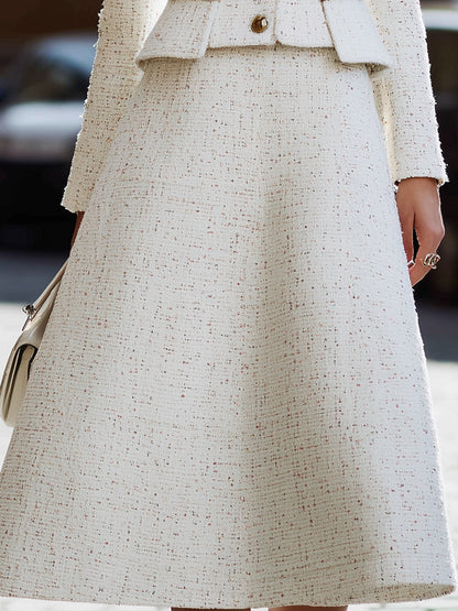 White Tweed Square-Neck Jacket & A-Line Skirt Set