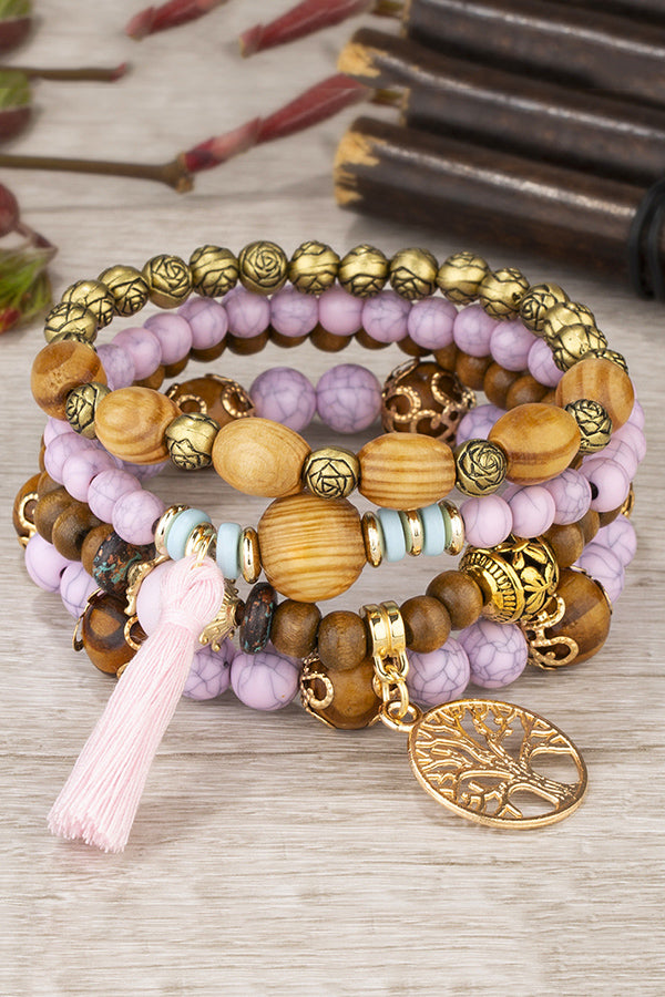 Bohemian Multi-layered Wood Beaded Bracelet
