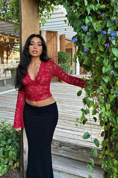 Sultry Pink Lace Wrap Crop Top