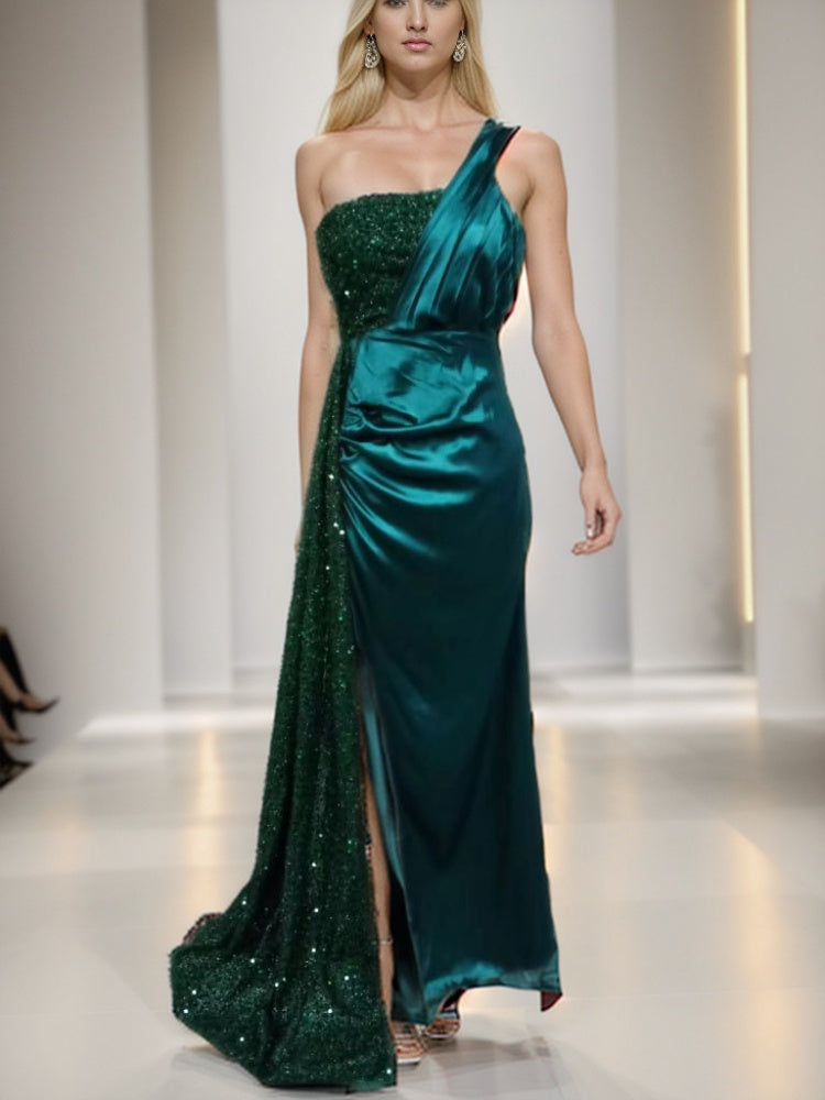 Sequin One-Shoulder Mermaid Gown