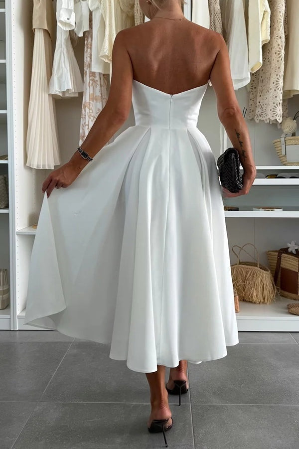 Sweet Cascade Solid Color Off Shoulder Pocket Full Hem Midi Dress