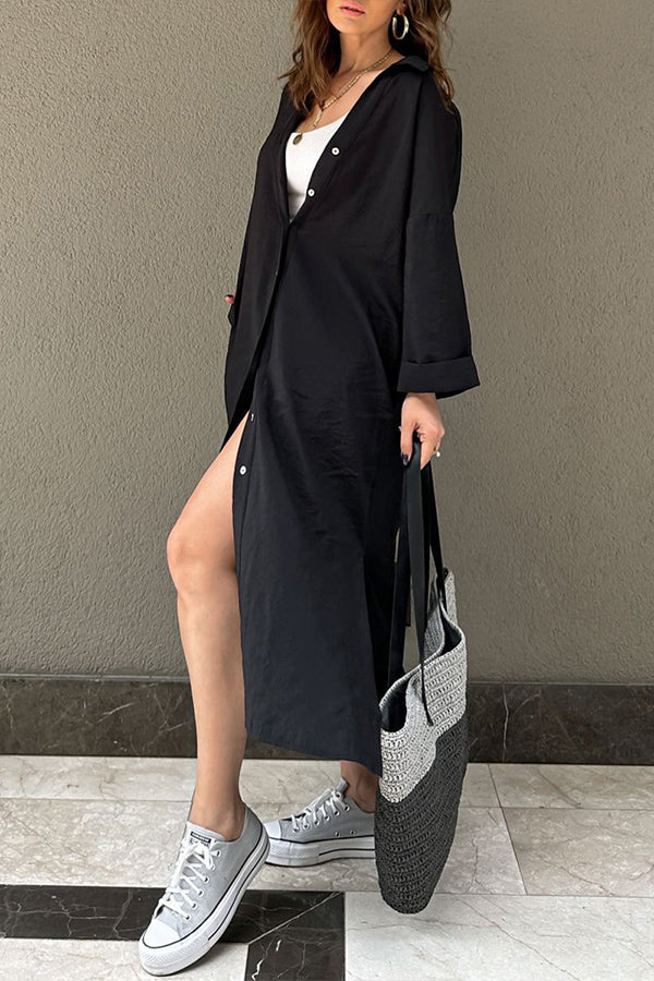 Vestido camisero informal con cuello tipo polo y hebilla sólida