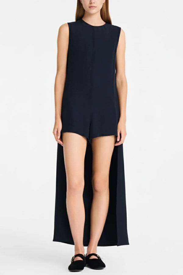 Solid Color Sleeveless Round Neck Casual Rompers