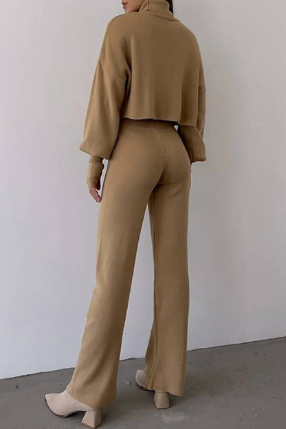 Casual Loose-fitting Long-sleeves Top and Pants Two-piece Set