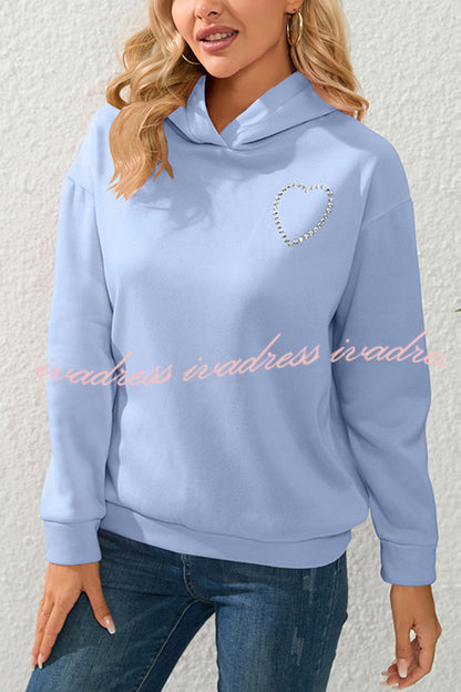 Love Pattern Hollow Diamond Velvet Hooded Long Sleeved Sweatshirt