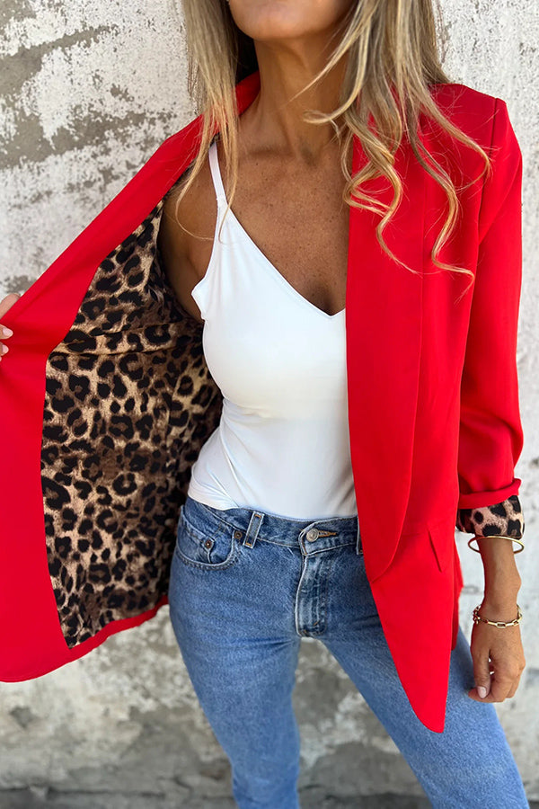 Fashion Leopard Print Lapel Long Sleeve Casual Blazer
