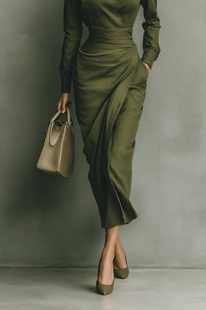 Army Green Cotton Blended Maxi Dress