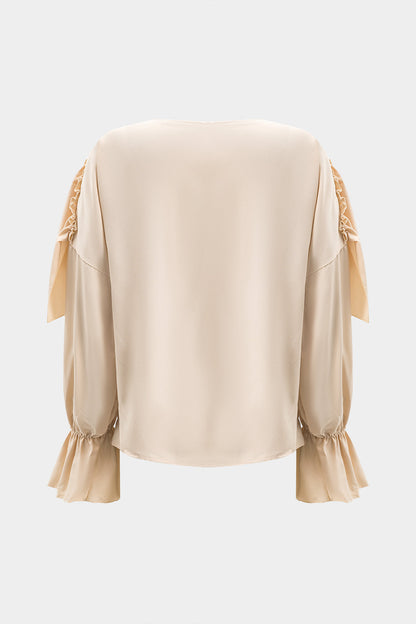Ruched Ruffle Long-Sleeve Shirt