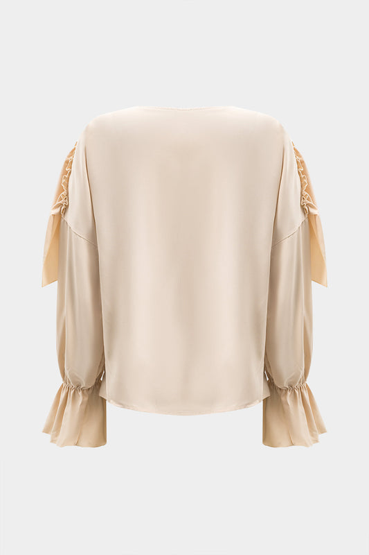 Ruched Ruffle Long-Sleeve Shirt