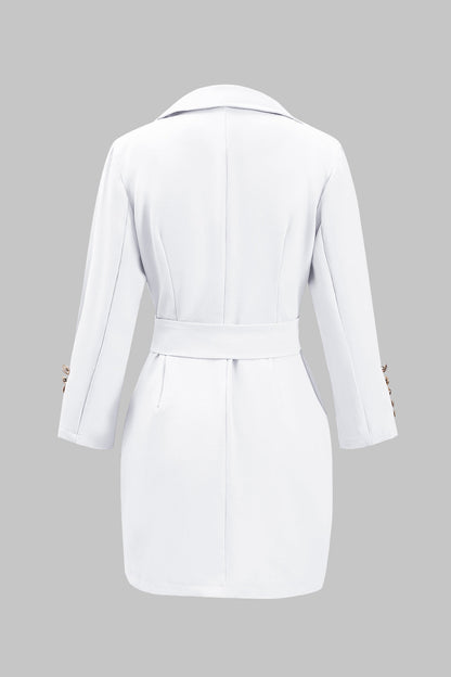 Ruched Belted Button Long Sleeve Notched Lapel Blazer