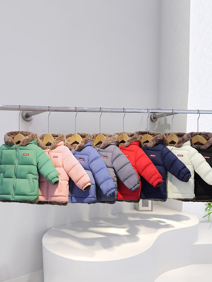 Girls' Cute Bear Ears Fleece Coat - Long Sleeve Winter Jacket with Cardigan Collar, Full-Zip Front Closure, Warm Padded Hooded Coat for Boys & Girls, Cozy Fall/winter Outerwear With Pockets (solid Color, Casual Style, Regular Fit, Hand Washable)