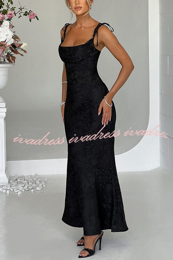 Jacquard Fabric Elegant Suspender Tie Slim Fishtail Maxi Dress