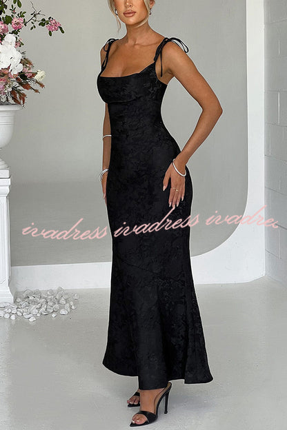 Jacquard Fabric Elegant Suspender Tie Slim Fishtail Maxi Dress