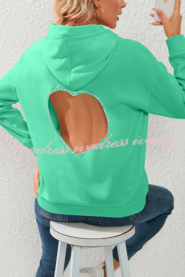 Love Pattern Hollow Diamond Velvet Hooded Long Sleeved Sweatshirt