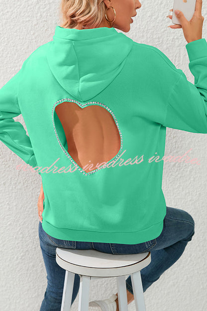 Love Pattern Hollow Diamond Velvet Hooded Long Sleeved Sweatshirt