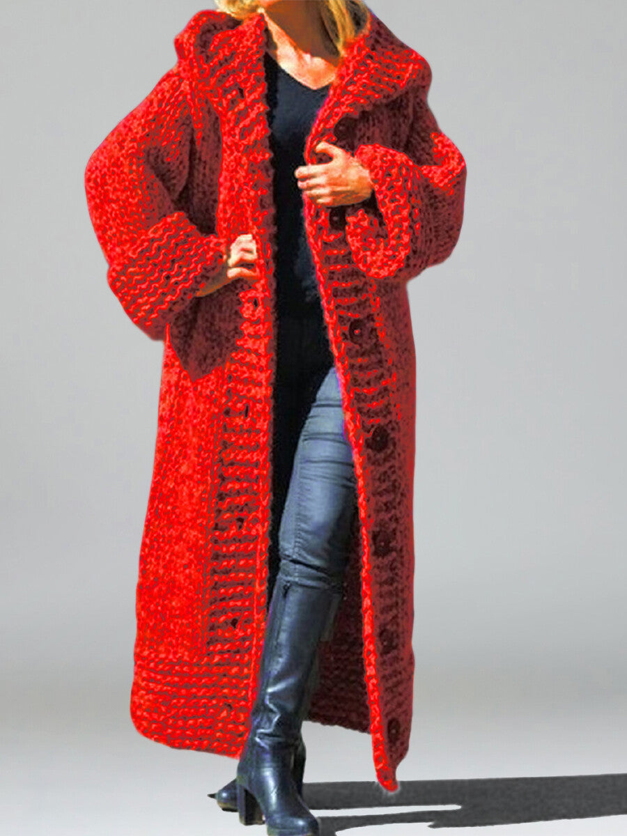 Daily Green Hooded Long Sleeve Crochet Casual Button Knitted Cardigans