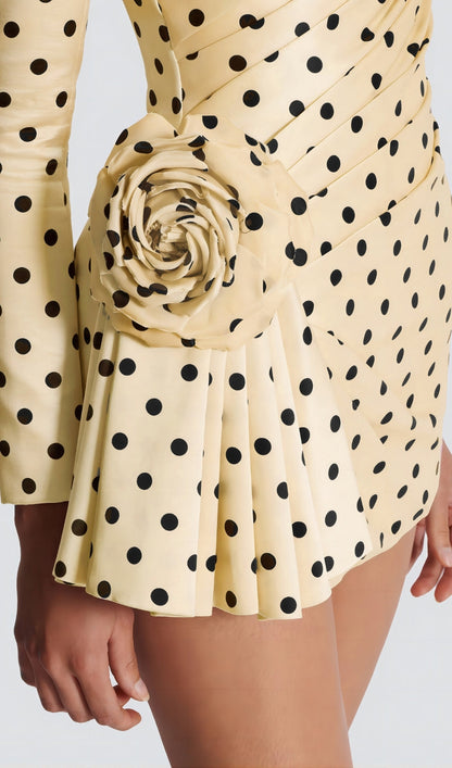 Polka Dot Satin Mini Dress – Floral Party Fit