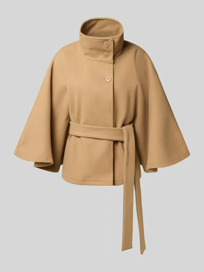 Cape Jacket with Belt | Stand Collar | Autumn Winter Layering