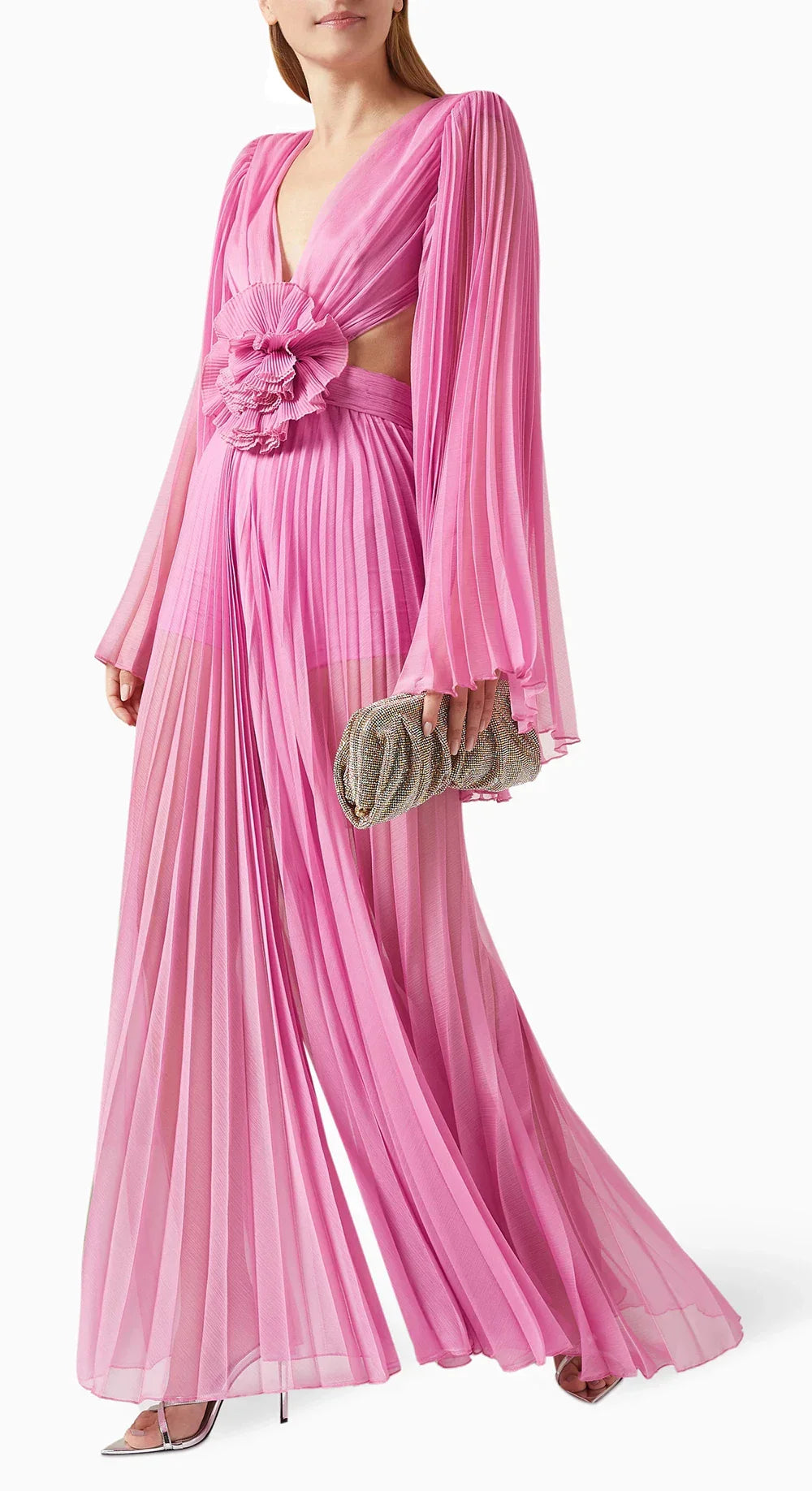 Pink 3D Floral Maxi Dress