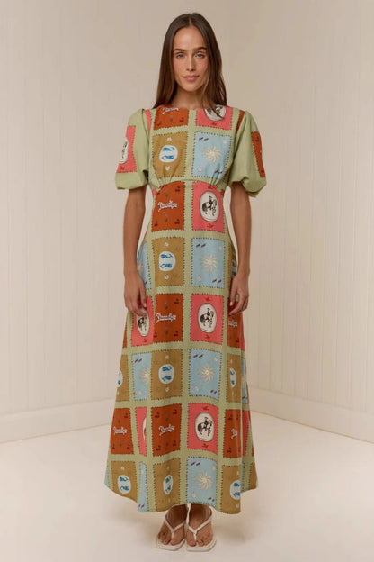 Linen Crewneck Waist Dress