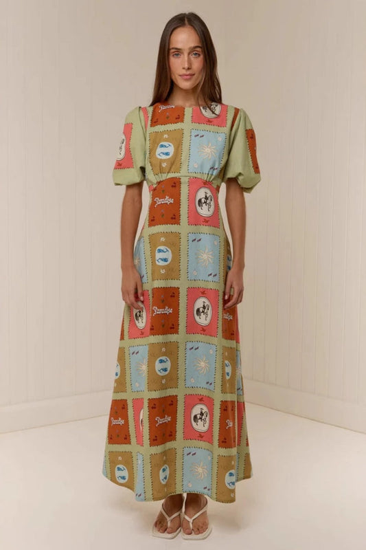 Linen Crewneck Waist Dress