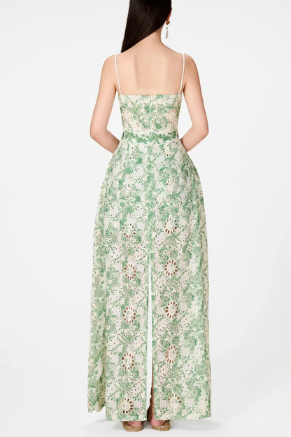 Abetzi Floral Embroidered Shorts & Maxi Dress Set - Green