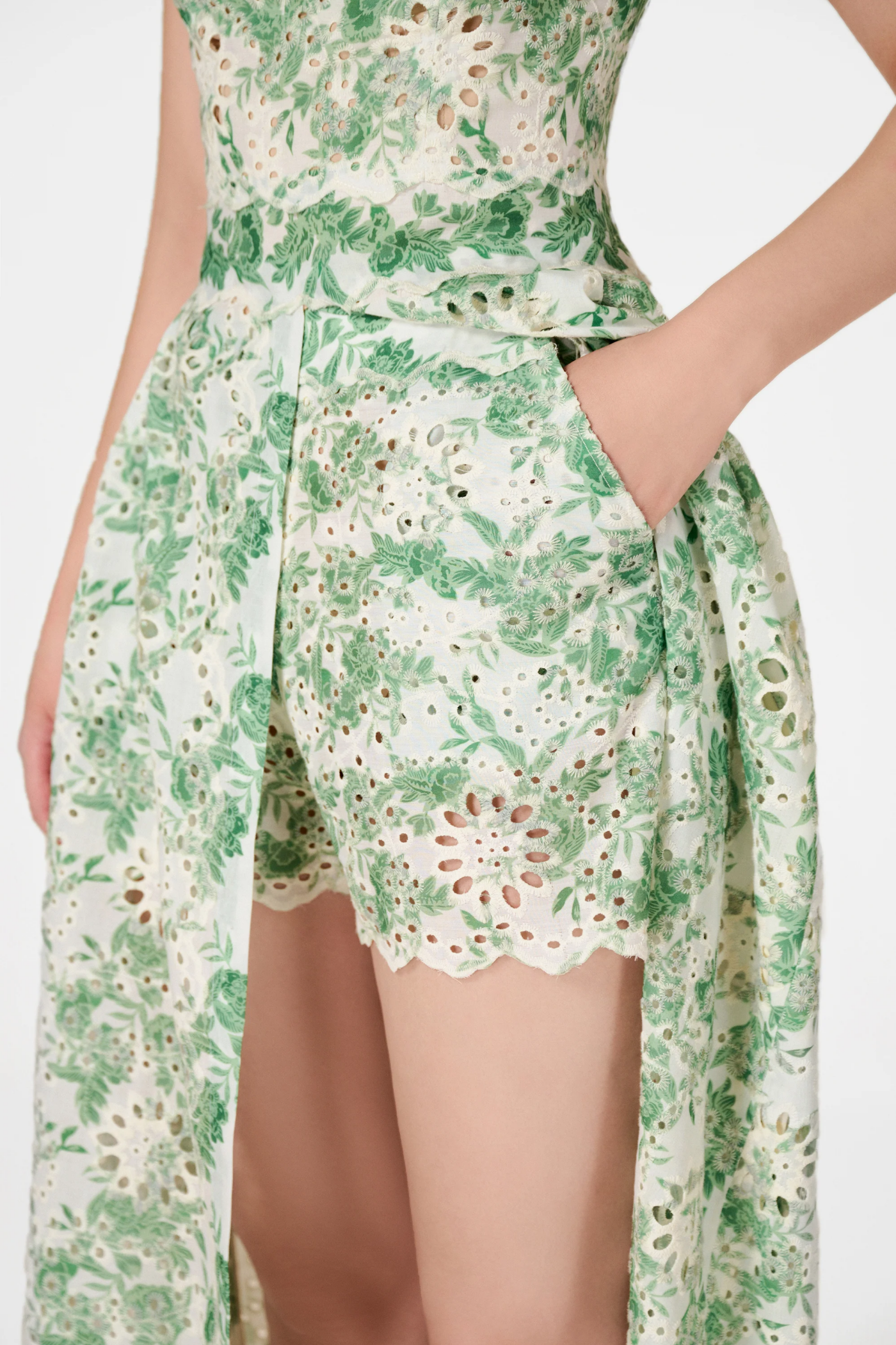 Abetzi Floral Embroidered Shorts & Maxi Dress Set - Green