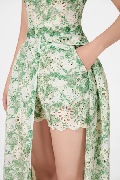 Abetzi Floral Embroidered Shorts & Maxi Dress Set - Green