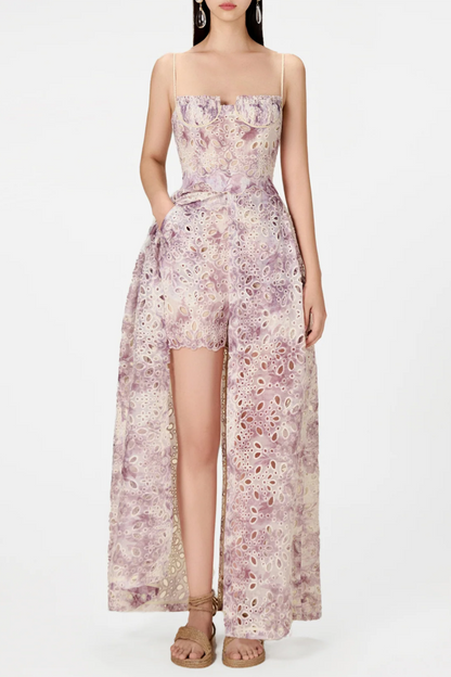Abetzi Floral Embroidered Shorts & Maxi Dress Set - Purple