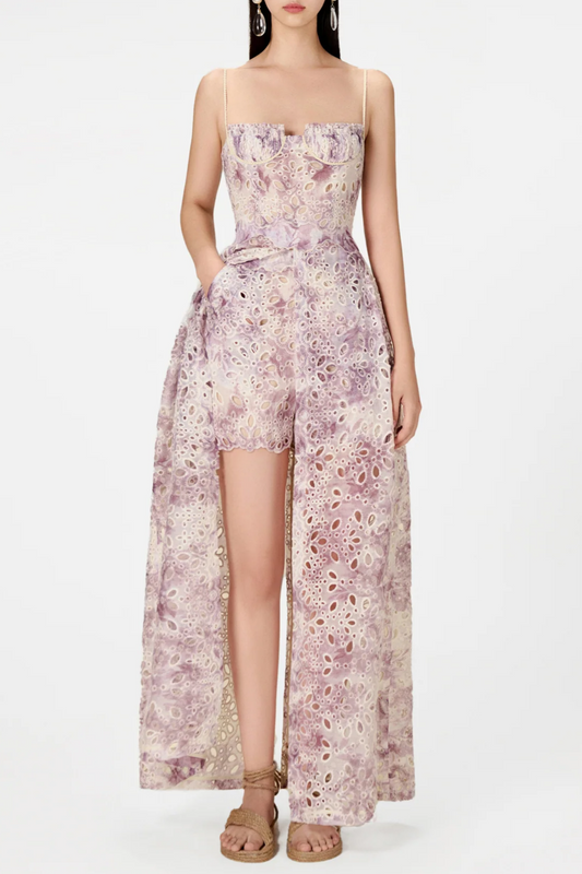 Abetzi Floral Embroidered Shorts & Maxi Dress Set - Purple
