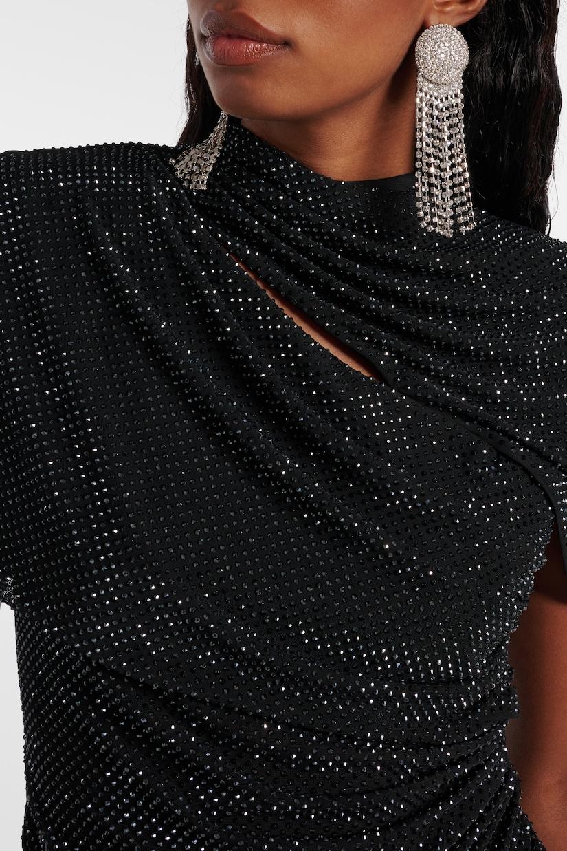 Abihail Crystal Cutout Mesh Top