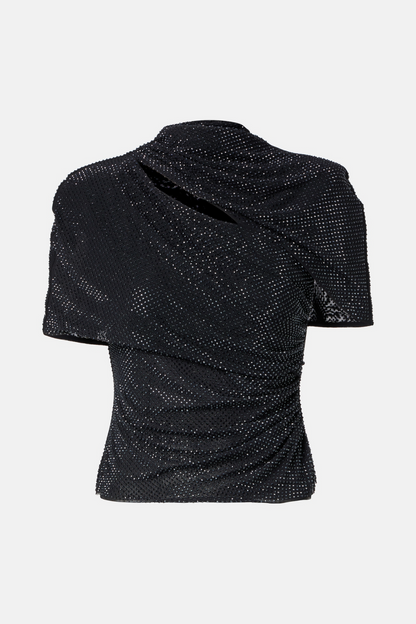 Abihail Crystal Cutout Mesh Top