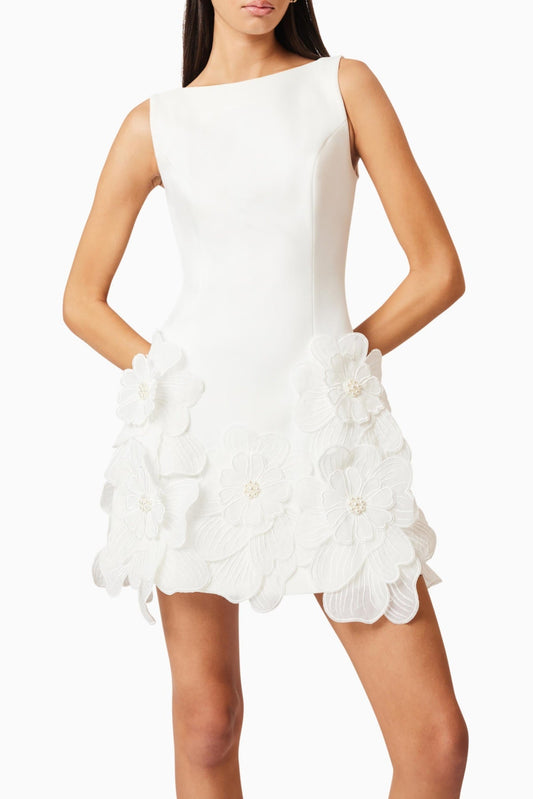 Adalgisa Floral Appliqué Mini Dress - White