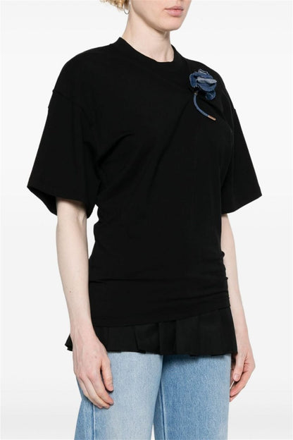 Adrienne Ruched Floral  T-shirt - Black