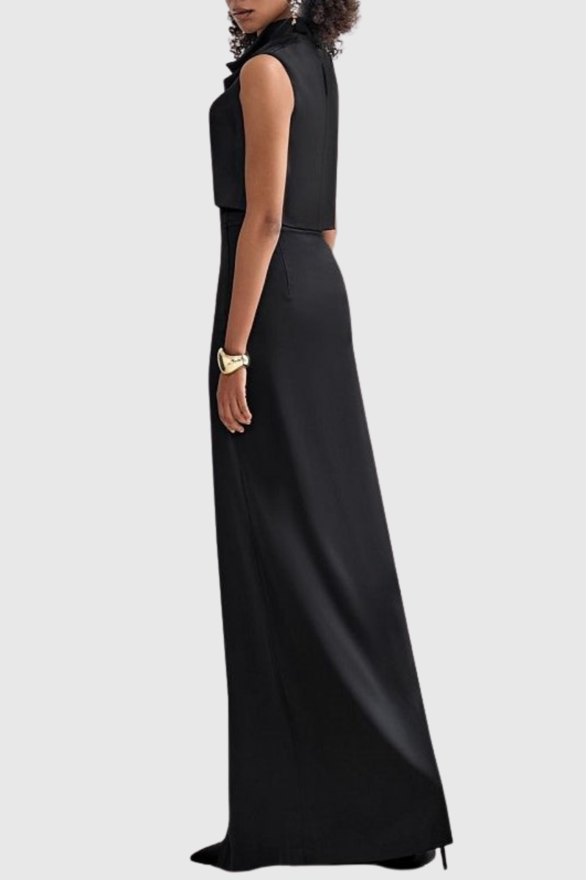 Airlie Satin Top & Buttoned Skirt Set - Black