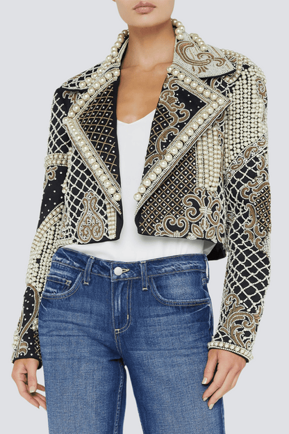 Akili Pearl Embellished Cropped Blazer