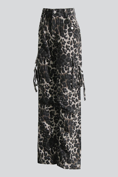 Alaysia Leopard Printed Cargo Jeans