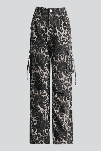Alaysia Leopard Printed Cargo Jeans