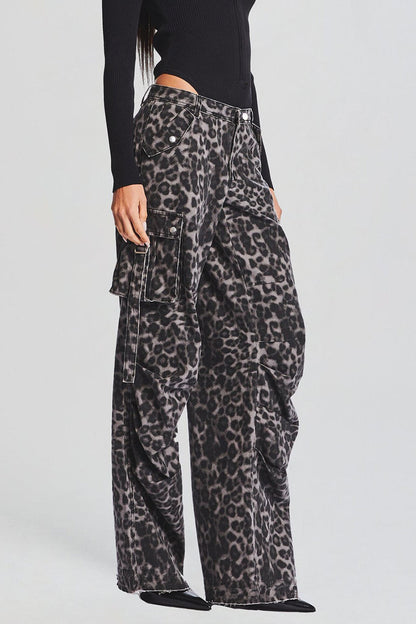 Alaysia Leopard Printed Cargo Jeans