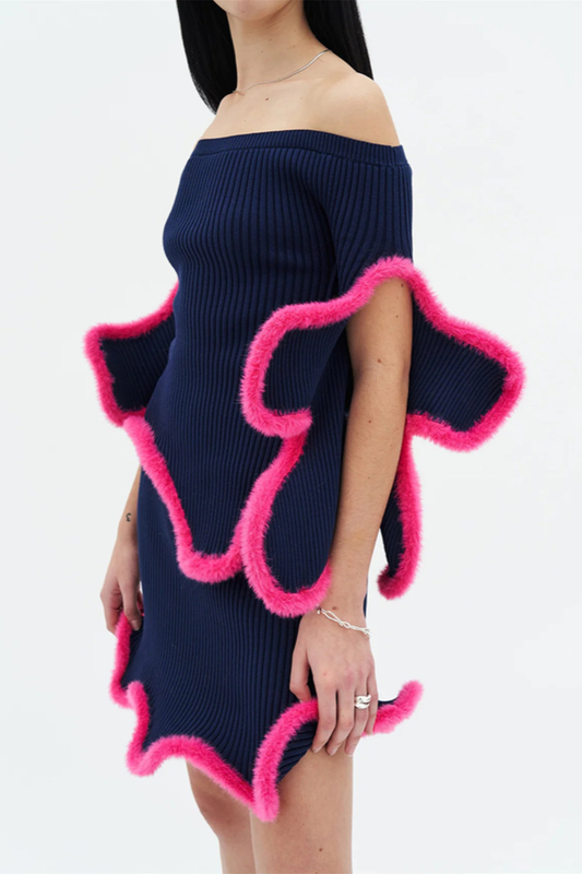 Alessia Off Shoulder Wavy Knit Top & Skirt Set