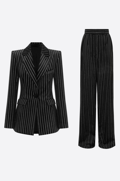 Ally Crystal Pinstripe Blazer Set - Black