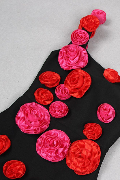 Allyson One Shoulder Floral Midi Bandage Dress