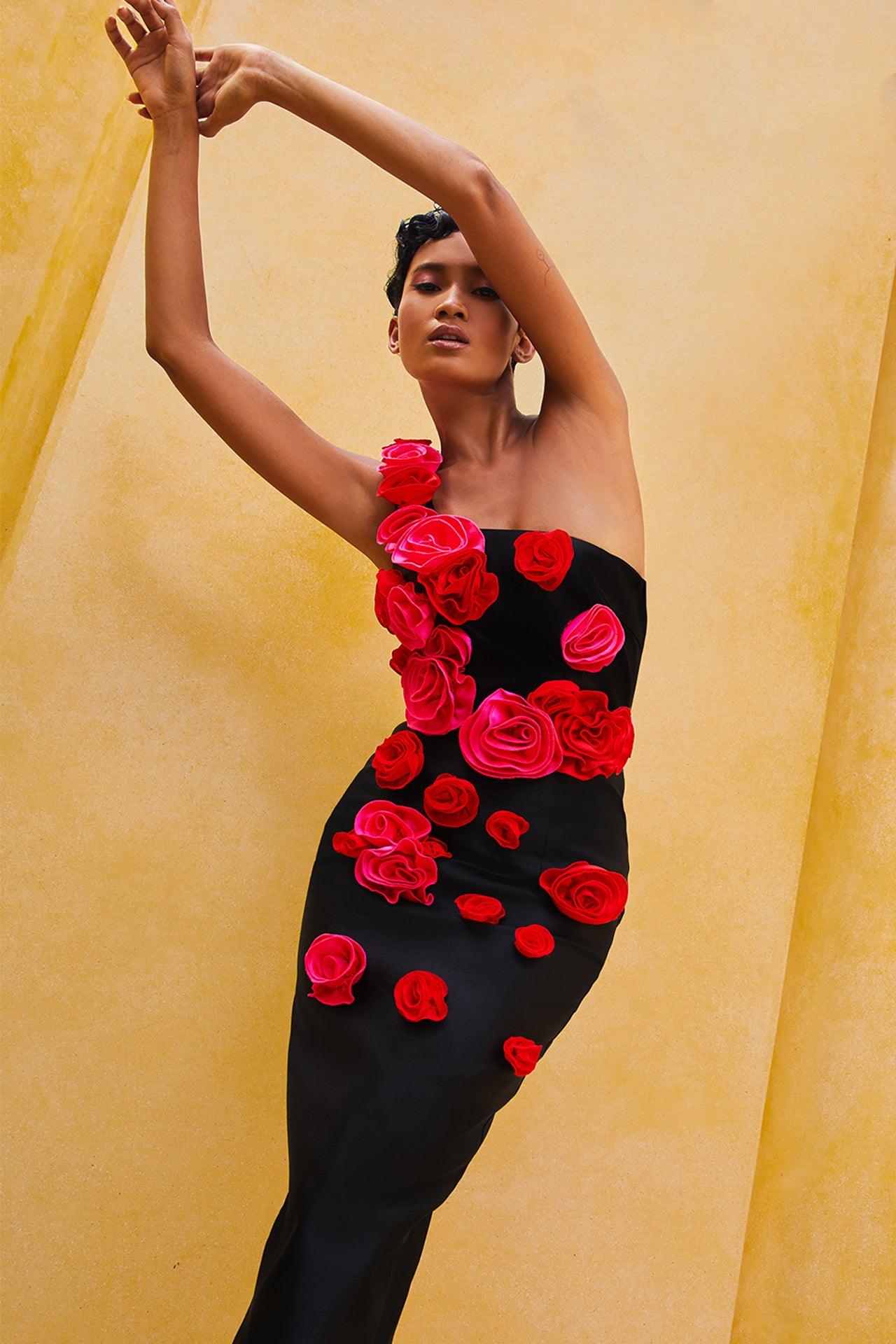 Allyson One Shoulder Floral Midi Bandage Dress