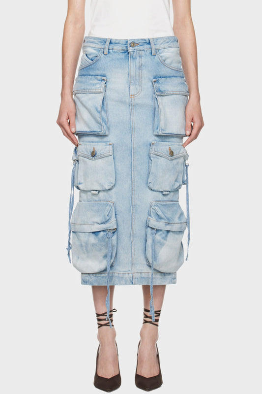 Alma Cargo Denim Midi Skirt