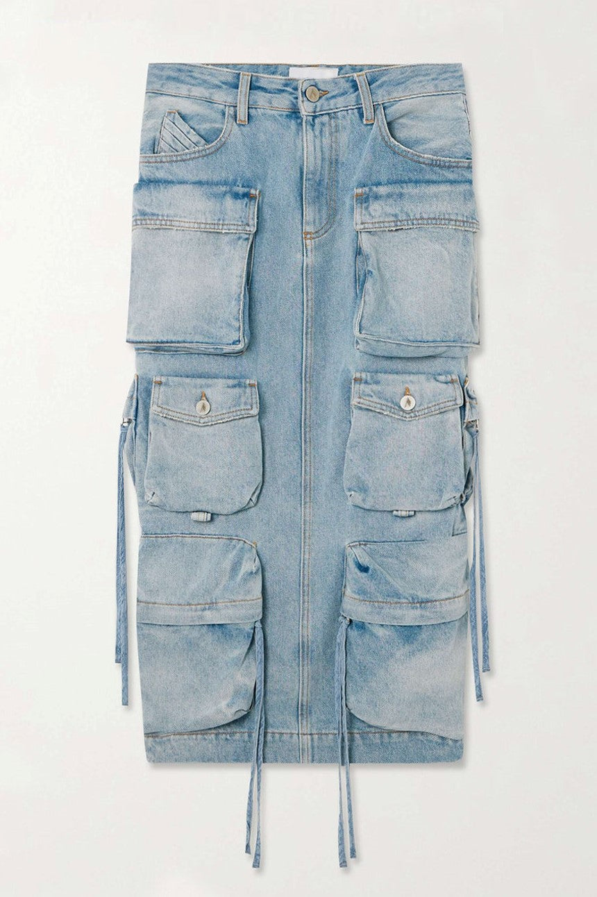 Alma Cargo Denim Midi Skirt