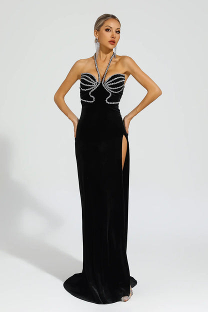 Alston Black Diamond Halter Dress