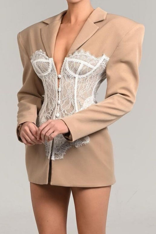 Alvera Lace Corset Blazer - Khaki
