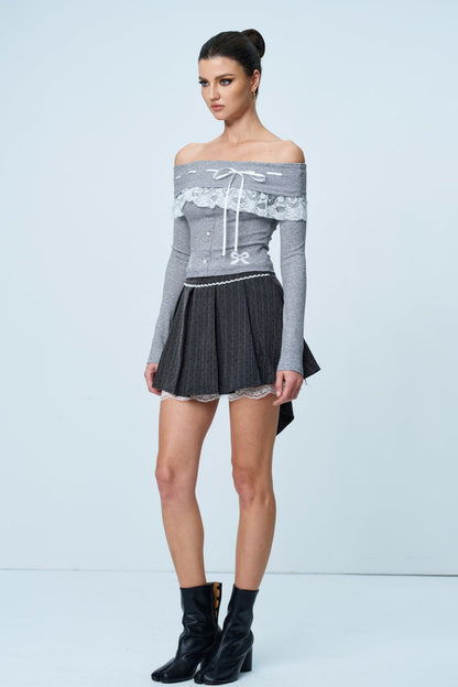 Alyshea Bow Ruffle Lace Skirt