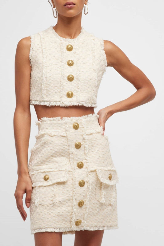 Amaia Tweed Sleeveless Buttoned Crop Top